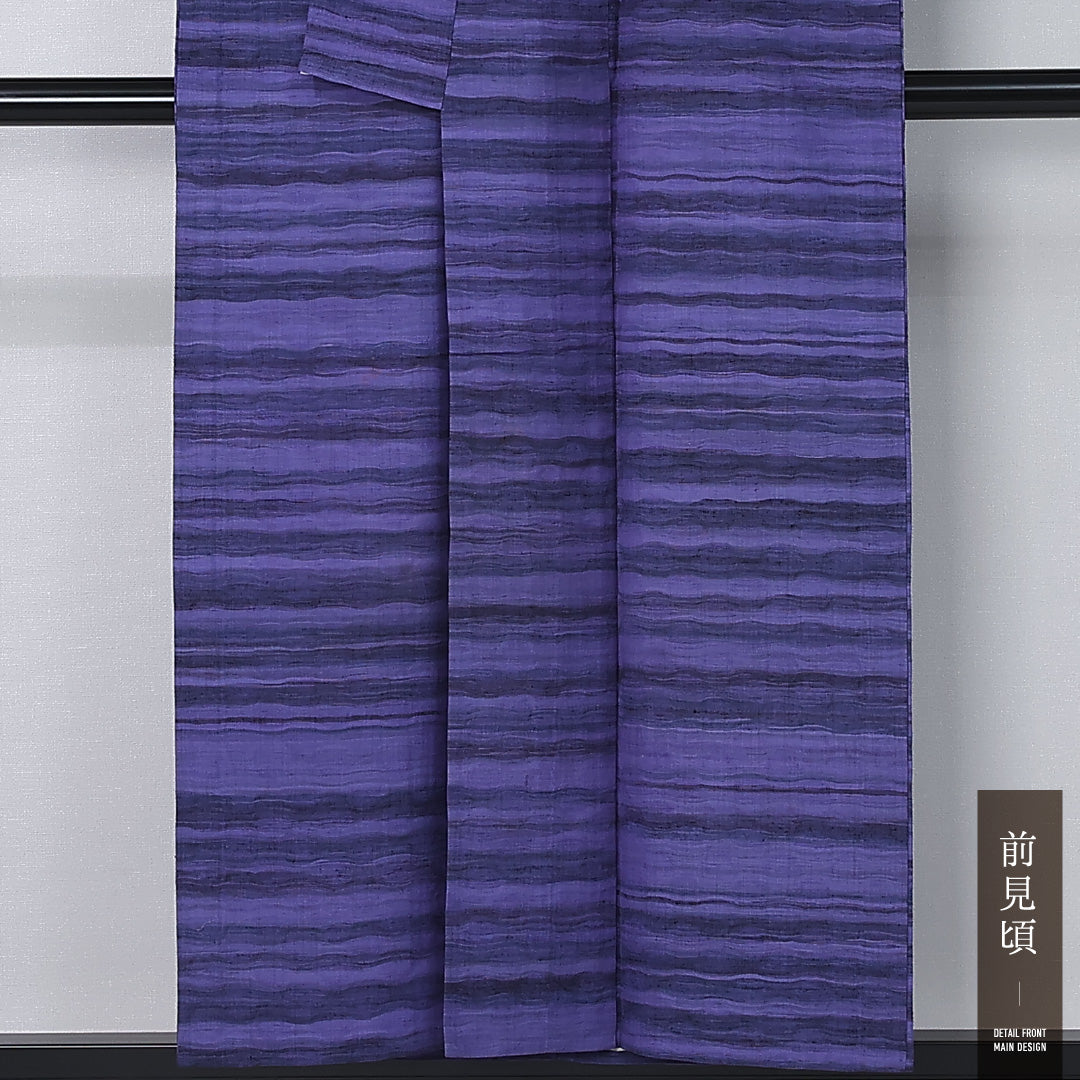 紬 単衣 身丈151cm 裄丈63cm 正絹 Cランク カジュアル 広衿 Sサイズ 居敷当て 抽象柄 紫系 HP 1223-12264