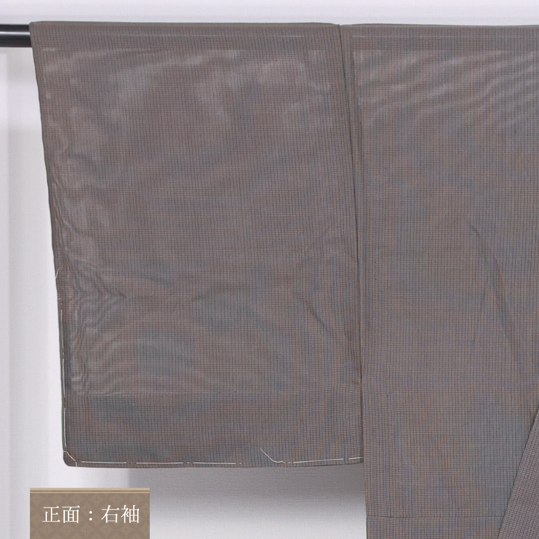 男着物 夏物 紗 身丈134cm 裄丈67cm 正絹 Sランク XSサイズ バチ衿 カジュアル 縞 クリーム系 茶系 1219-06290