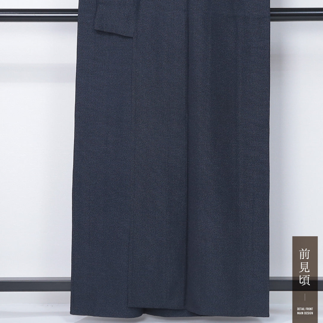 紬 単衣 身丈159cm 裄丈63cm 正絹 Bランク カジュアル 広衿 Mサイズ 無地 紺系 RP 1223-12335