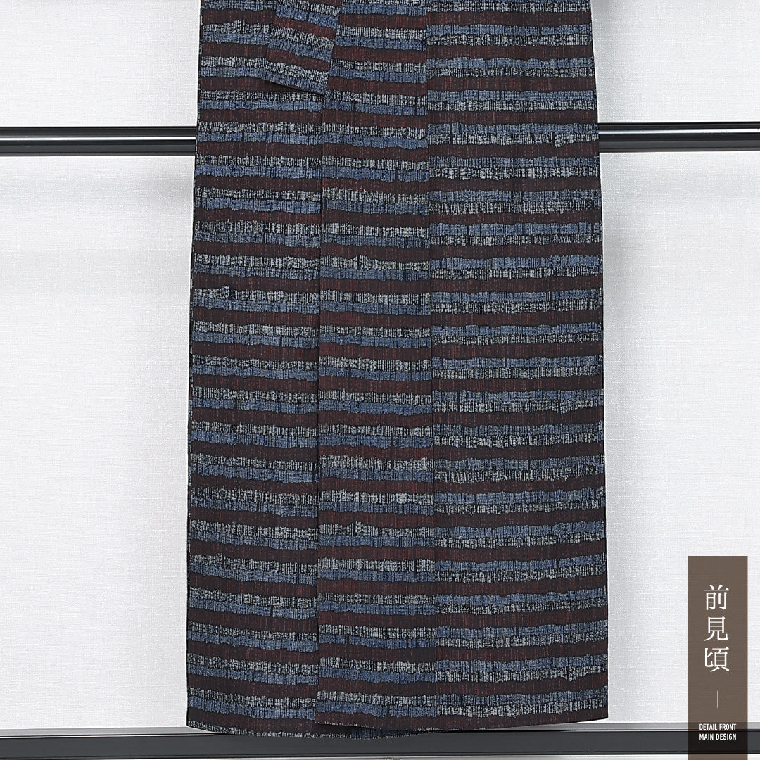 洗える着物 ウールの紬 単衣 身丈149cm 裄丈62cm ウール Bランク カジュアル バチ衿 XSサイズ 居敷当て 肩当て 創作柄 多色系 RP 1223-11951