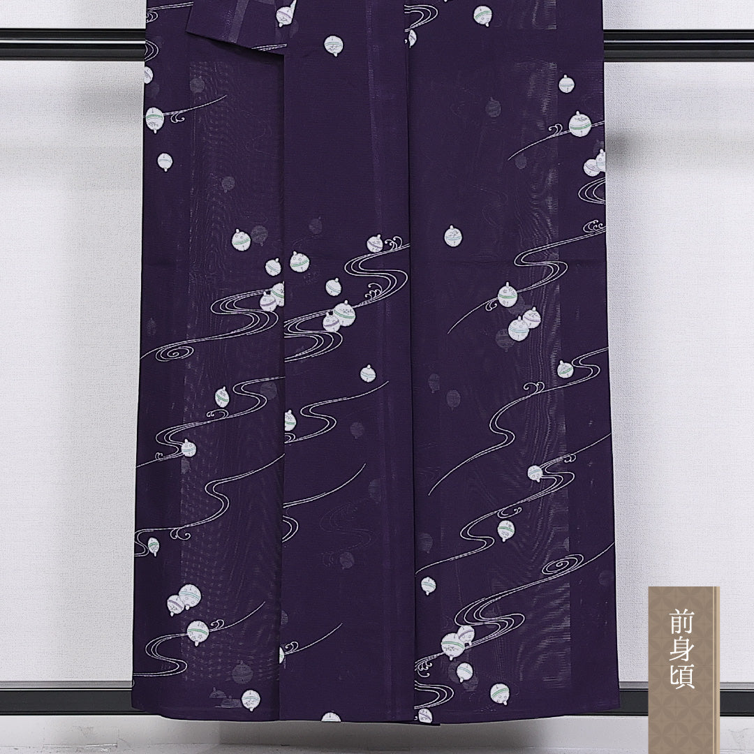 小紋 夏着物 身丈154cm 裄丈61cm ポリエステル Sランク 夏物 洗える着物 広衿 流水 夏物 1215-10334