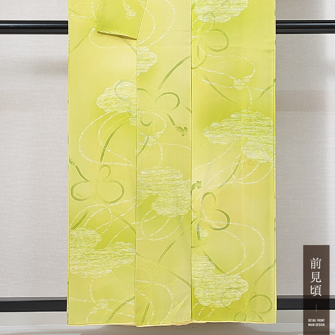小紋 袷 身丈157cm 裄丈64cm 正絹 Bランク Mサイズ 広衿 インフォーマル 組紐 緑系 1215-14958