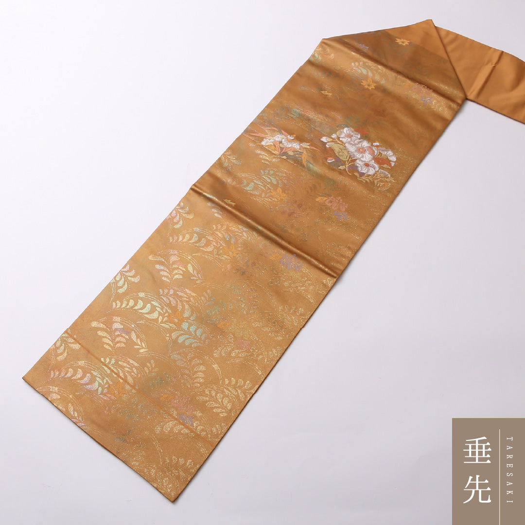 九寸名古屋帯 Sランク 帯丈357cm 正絹 ポイント柄 名古屋仕立て 織り セミフォーマル 杜若 朱系 LP 1245-02697