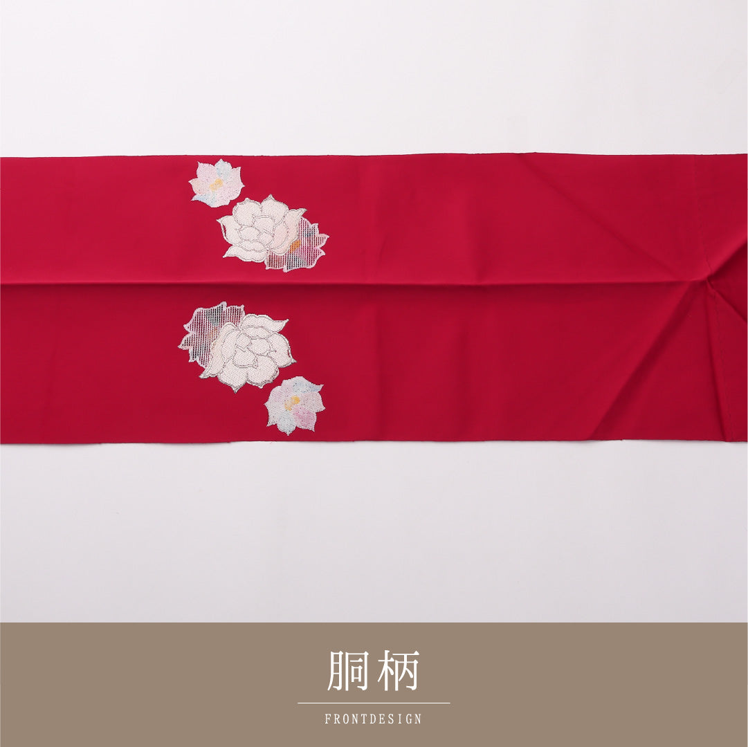 八寸名古屋帯 Aランク 帯丈336cm 正絹 ポイント柄 松葉仕立て 織り カジュアル 牡丹 赤系 LP 1245-02381