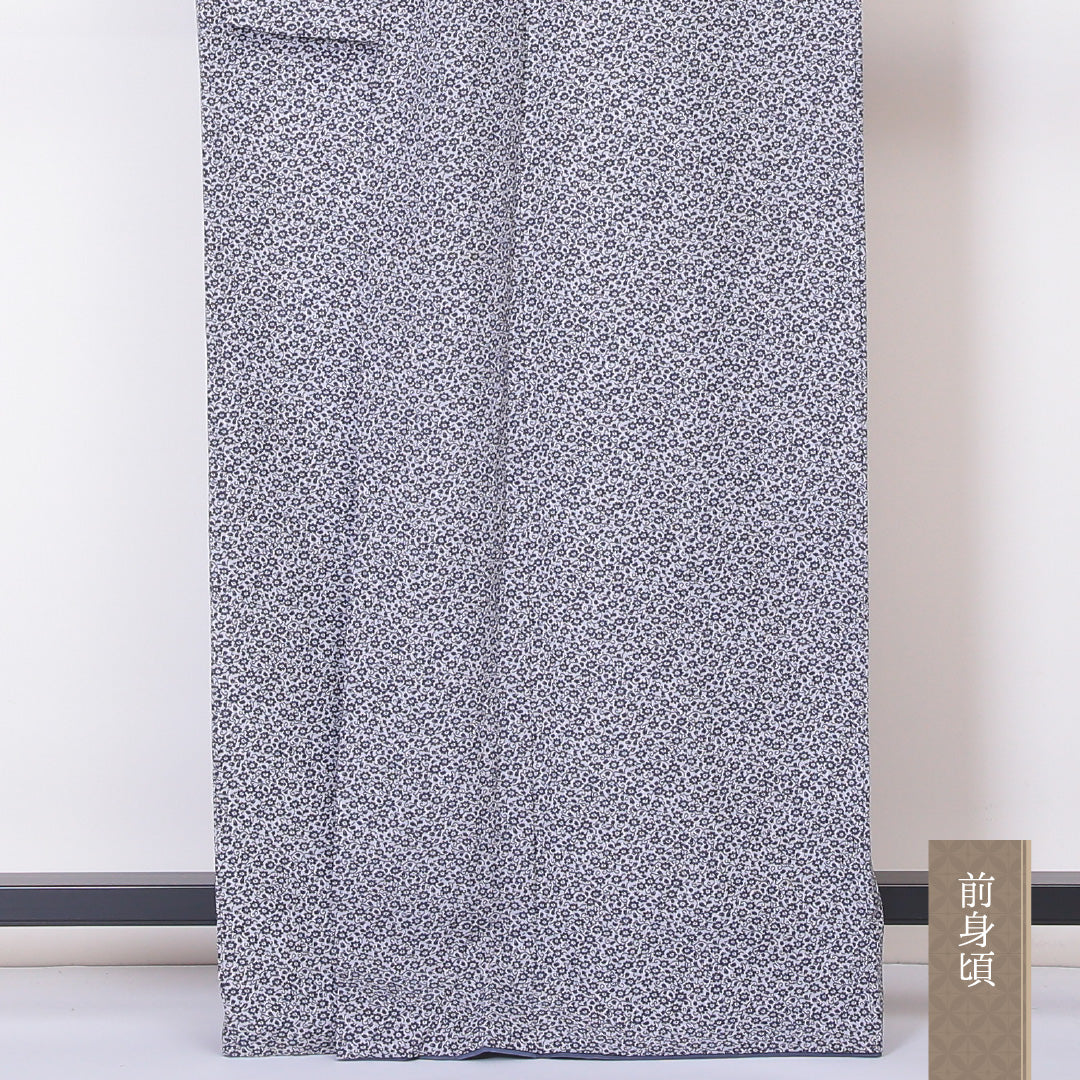 小紋 袷 身丈164cm 裄丈65cm 正絹 Sランク Lサイズ 広衿 インフォーマル 唐草 花柄 グレー系 1215-02129
