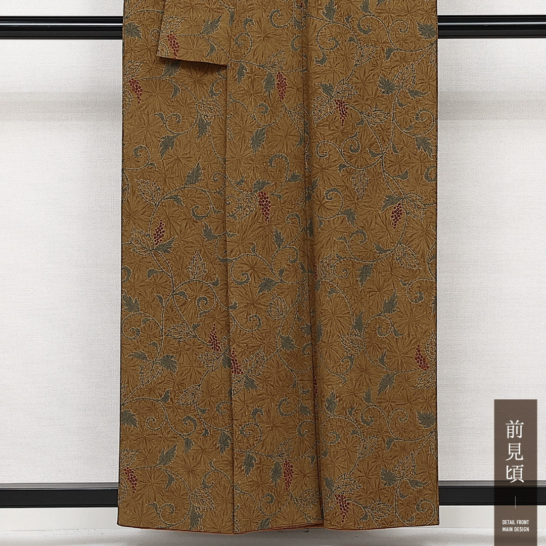 洗える着物 小紋 袷 身丈156cm 裄丈63cm ポリエステル Sランク インフォーマル 広衿 Mサイズ 葡萄 茶系 RP 1221-14029