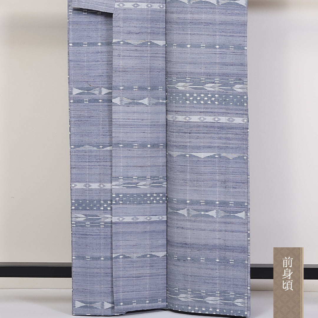 紬 単衣 身丈163cm 裄62.5cm 正絹 青系 Bランク 1216-01191