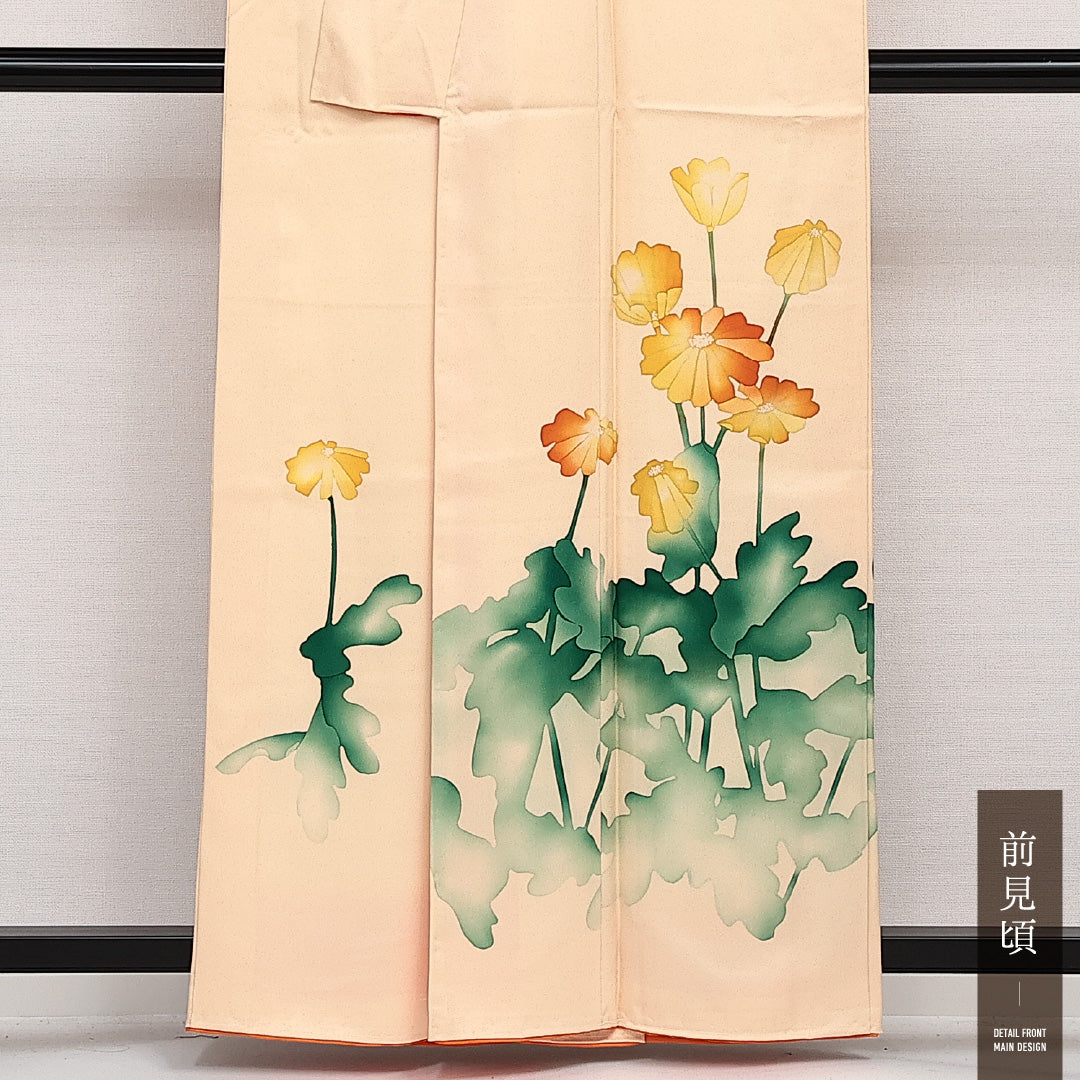 付下げ 袷 身丈160cm 裄丈63cm 正絹 Sランク インフォーマル 広衿 Lサイズ 蒲公英 クリーム系 RP 1218-14157