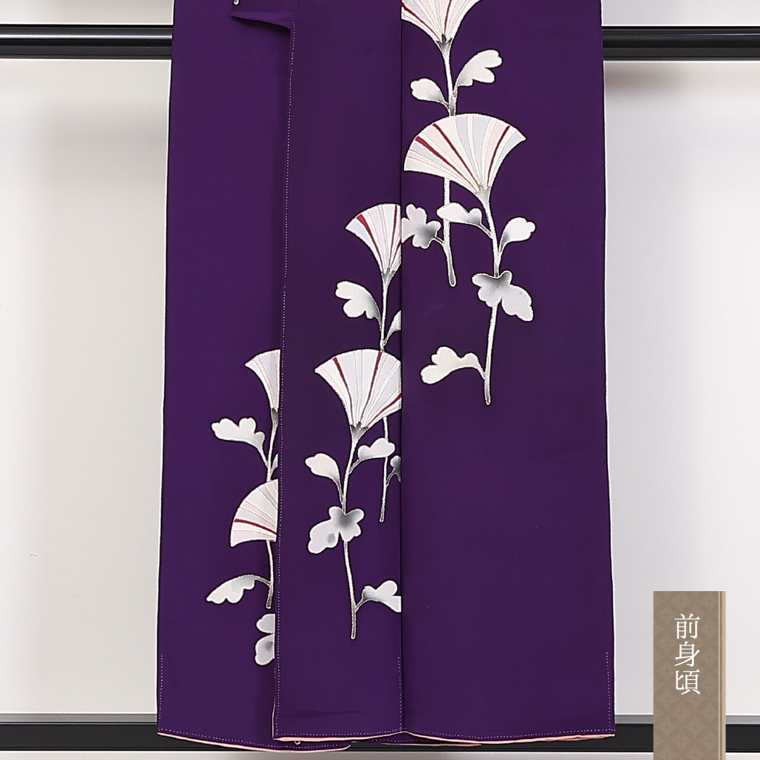 アンティーク 付下げ 袷 身丈153cm 裄62cm 正絹 菊 金糸 Aランク 1212-00657