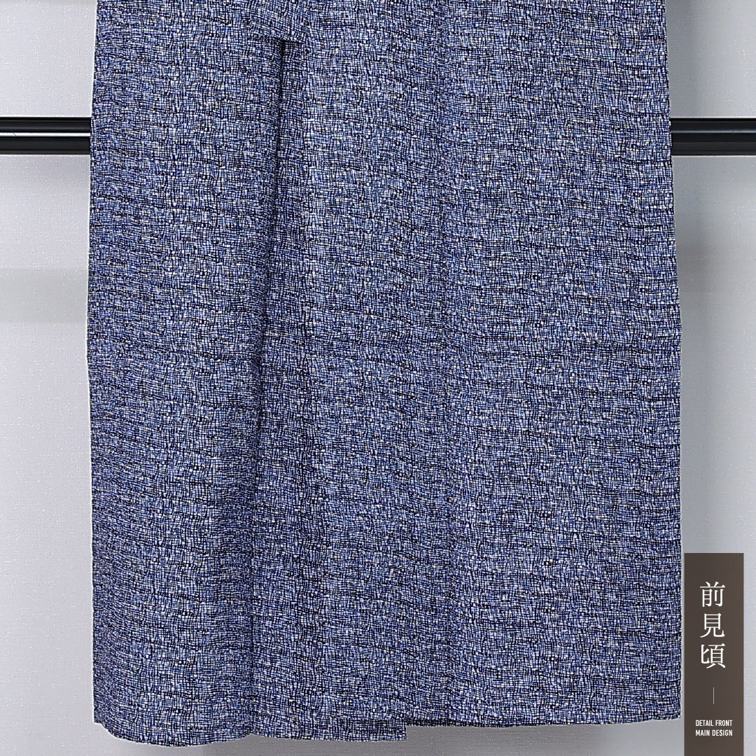 夏物 洗える着物 麻の紬 夏物 身丈138cm 裄丈65cm 麻 Sランク カジュアル バチ衿 XSサイズ 居敷当て 肩当て 創作柄 青系 RP 1223-12371