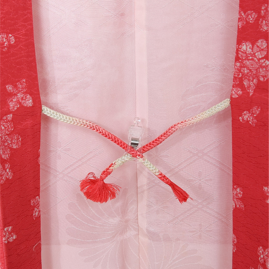 羽織 袷 身丈78cm 裄丈65cm 正絹 Sランク カジュアル Mサイズ 紐あり 花柄 ピンク系 RP 1232-12835