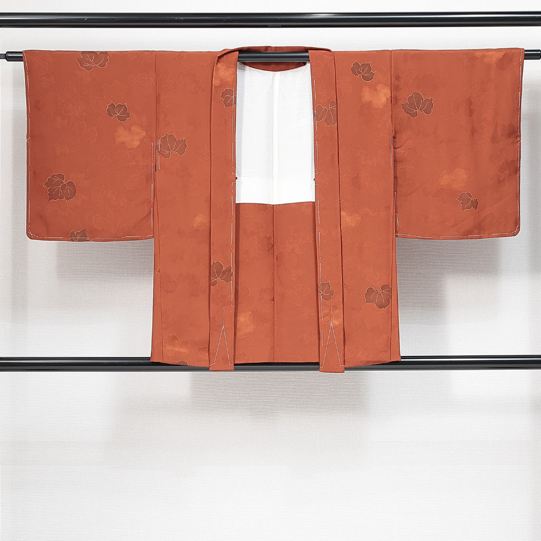 未使用品 羽織 袷 身丈78cm 裄丈62cm 正絹 Sランク カジュアル Sサイズ しつけ糸 葡萄 茶系 RP 1232-14743
