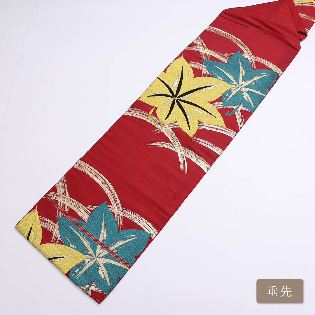 アンティーク 名古屋帯 帯丈335cm ポイント柄 名古屋仕立て Cランク カジュアル 正絹 赤系 1224-01235
