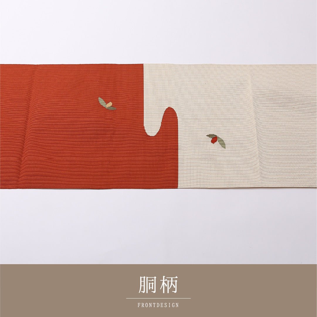 八寸名古屋帯 Sランク 帯丈369cm 正絹 ポイント柄 松葉仕立て 織り カジュアル 花柄 朱系 LP 1245-02680