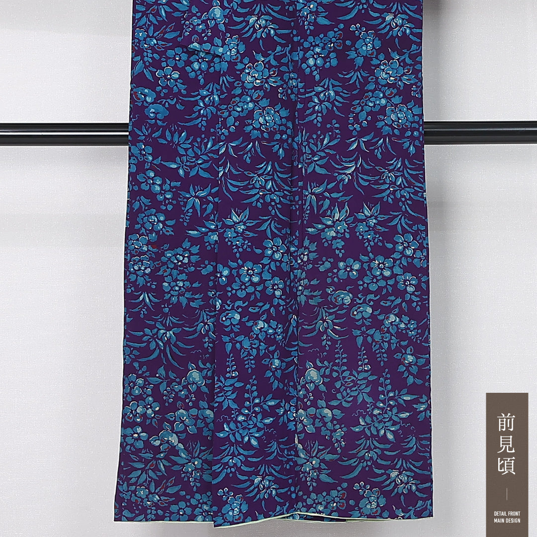アンティーク 小紋 袷 身丈138cm 裄丈60cm 正絹 Aランク バチ衿 XSサイズ 花柄 紫系 M4 1221-12482