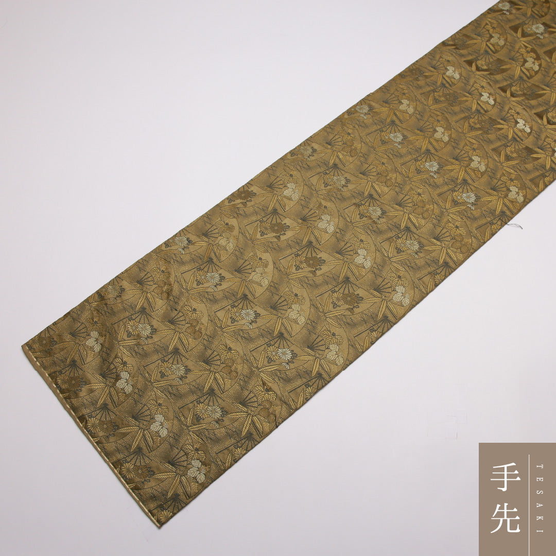 アンティーク 袋帯 帯丈400cm 正絹 全通 花扇 緑系 1243-01433