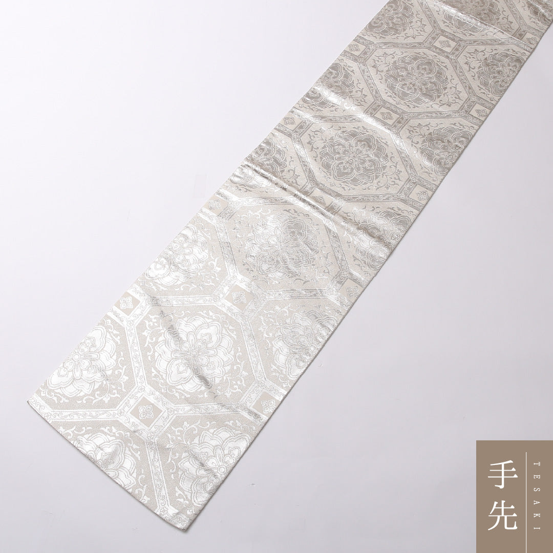 袋帯 帯丈432cm 正絹 六通 フォーマル 蜀江 銀系 1243-01596