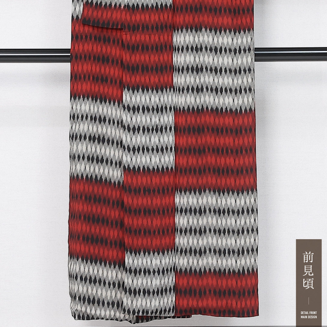 アンティーク お召 袷 身丈147cm 裄丈65cm 正絹 Aランク 広衿 XSサイズ 市松 白系 M4 1222-11895
