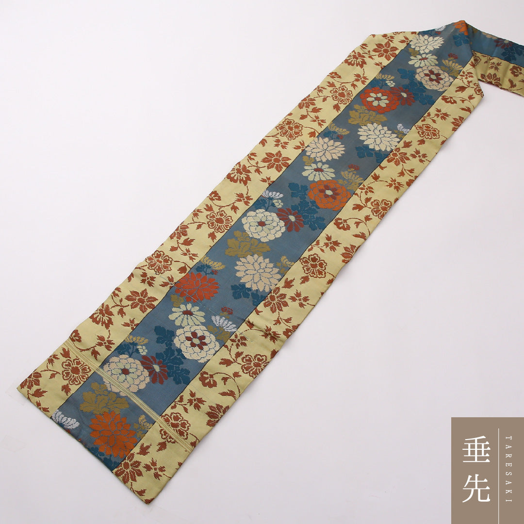 アンティーク 名古屋帯 六通 帯丈330cm Bランク 正絹 菊 黄系 1224-02386