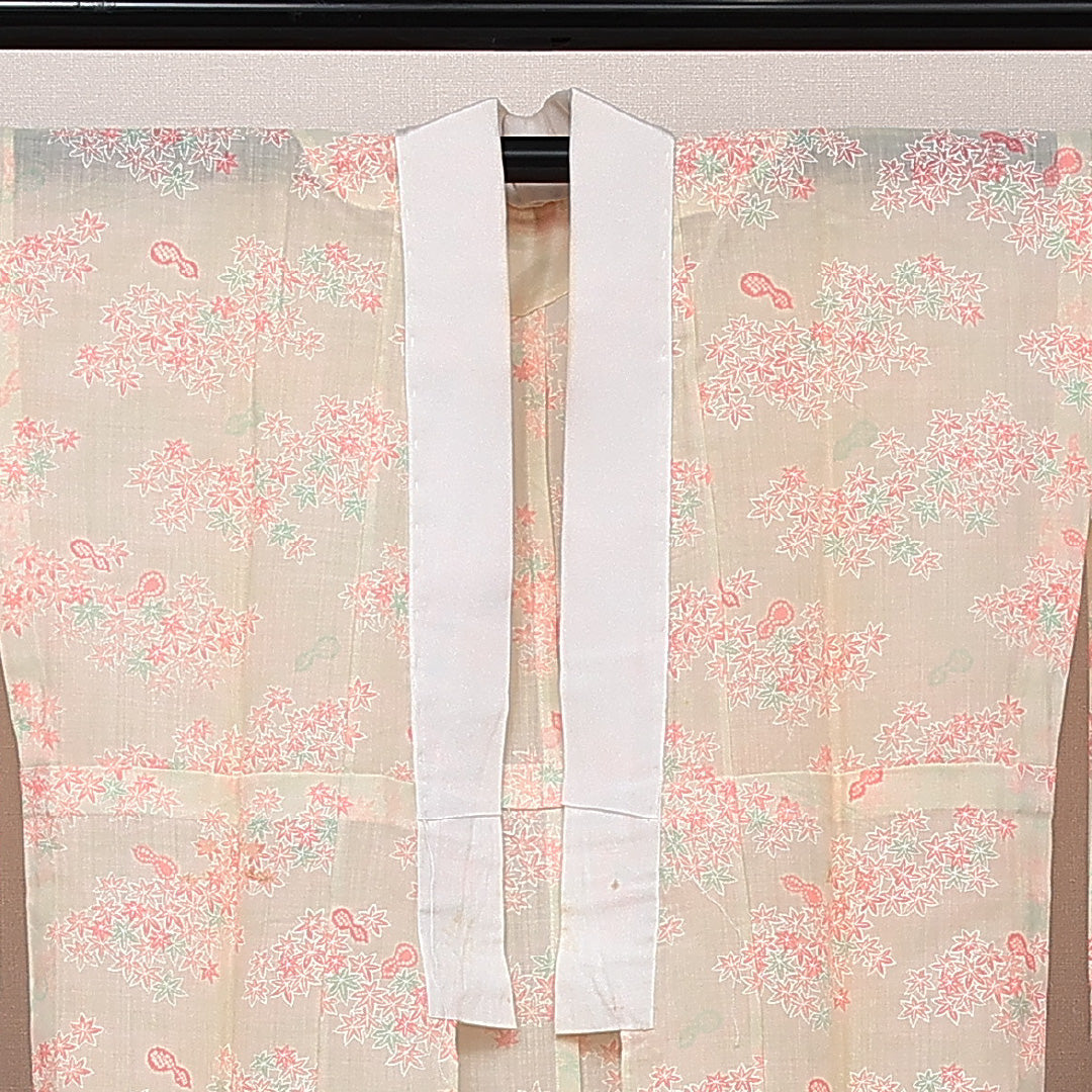 夏物 洗える着物 木綿の長襦袢 夏物 身丈125cm 裄丈62cm 木綿 Cランク Mサイズ 紅葉 瓢箪 クリーム系 RP 1239-14031