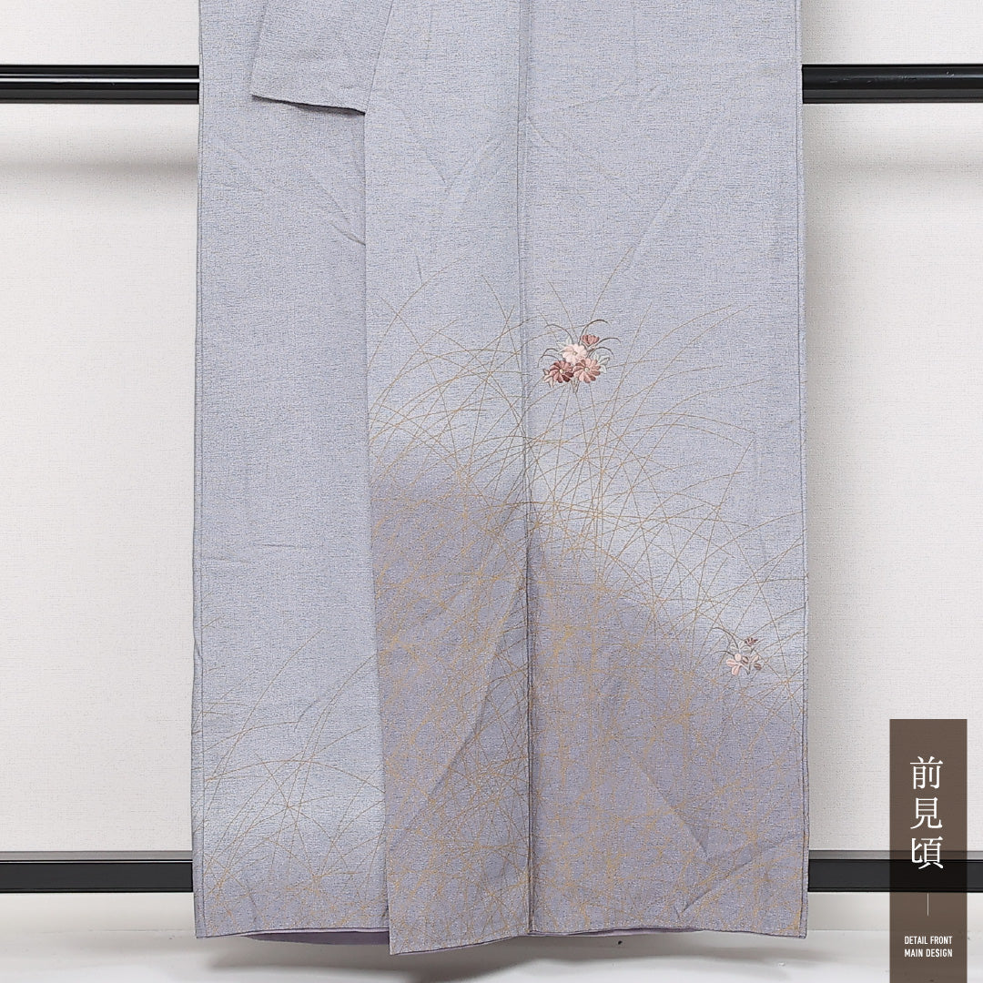 訪問着 袷 身丈150cm 裄丈61cm Sランク 正絹 広衿 Sサイズ セミフォーマル 蘇州刺繍 菊 シック 気品 グレー系 1212-13598