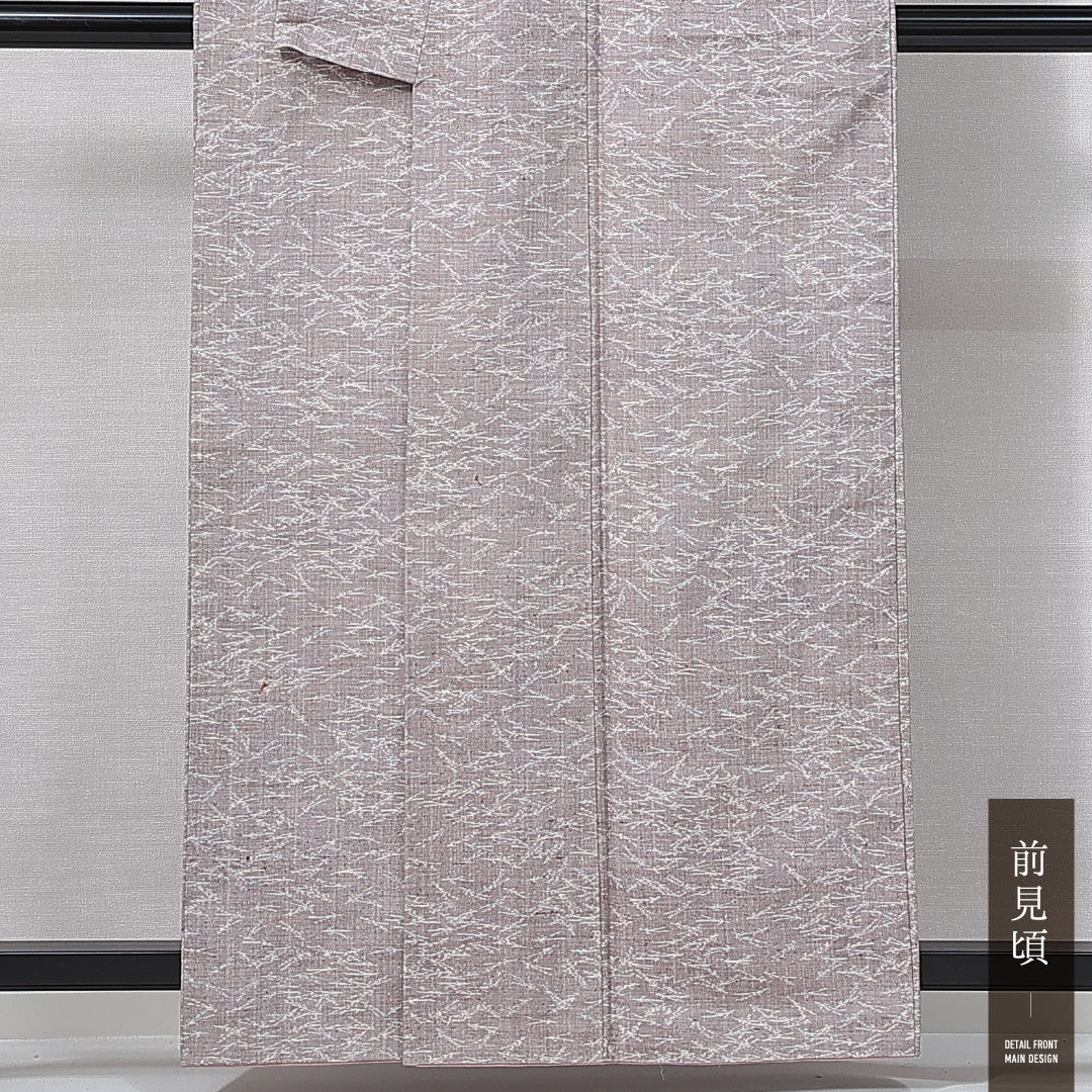 紬 袷 身丈156cm 裄丈63cm 正絹 Bランク Mサイズ 広衿 カジュアル 松葉 紫系 1216-14998