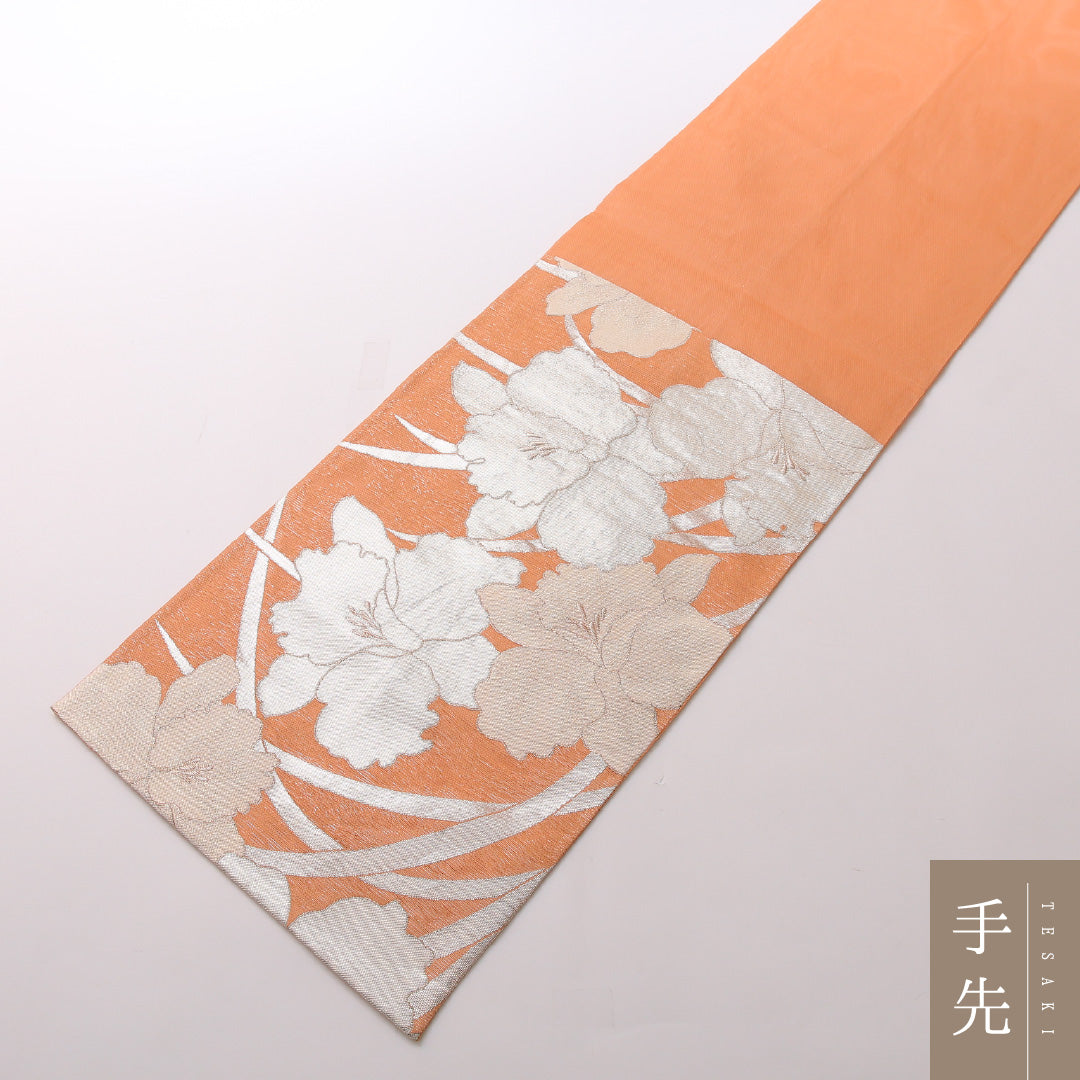 袋帯 帯丈442cm 正絹 六通 セミフォーマル 牡丹 朱系 1243-01641