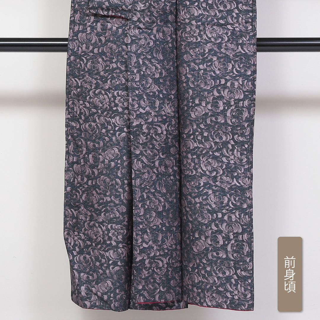 アンティーク 洗える着物 木綿の小紋 袷 身丈146cm 裄丈61cm 木綿 Aランク 広衿 XSサイズ 創作柄 グレー系 SR 1221-01757