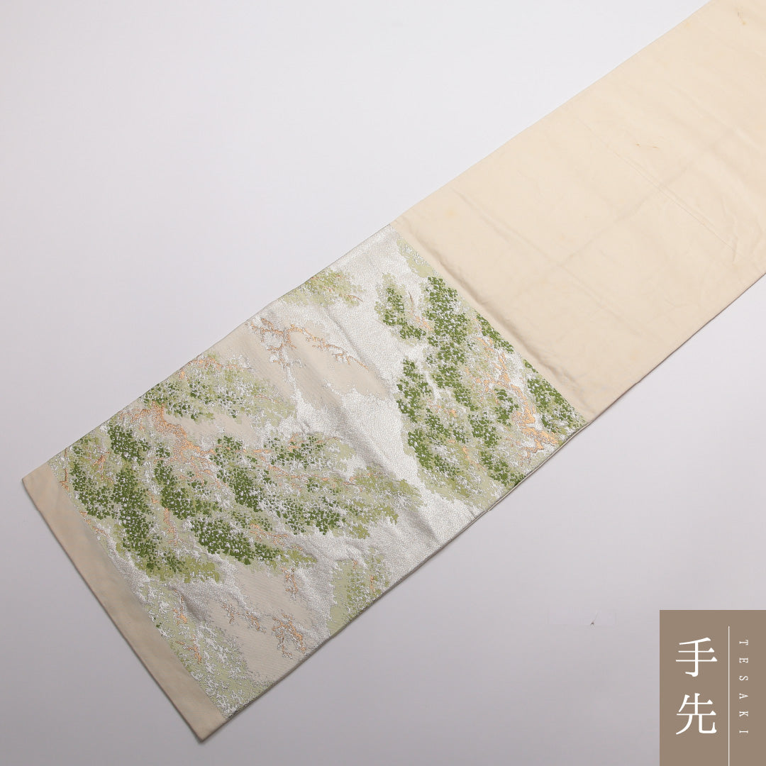 袋帯 帯丈428cm 正絹 六通 フォーマル 綴れ織 松 クリーム系 1243-01387