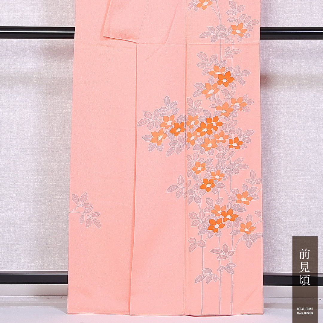 訪問着 袷 身丈162cm 裄丈69cm 正絹 Cランク セミフォーマル 広衿 Lサイズ 桔梗 ピンク系 LP 1217-11362