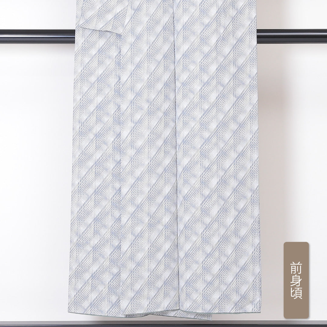 小紋 袷 身丈148cm 裄丈63cm 正絹 Sランク インフォーマル 広衿 XSサイズ 伝統工芸士 田島輝久 作家物 落款 幾何学柄 グレー系 SR 1221-01988