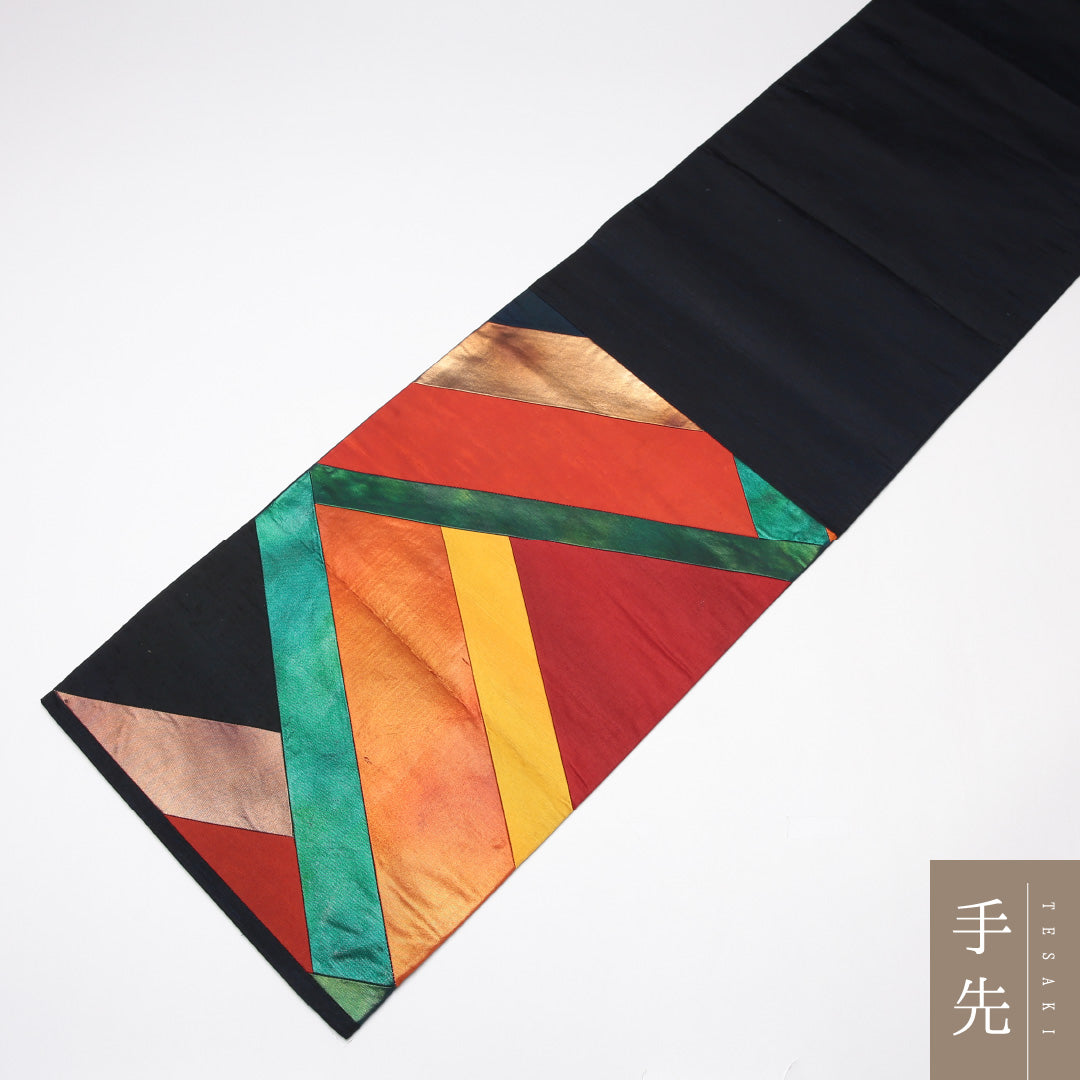 袋帯（切嵌め） 帯丈428cm 正絹 六通 インフォーマル 創作柄 朱系 1243-01292