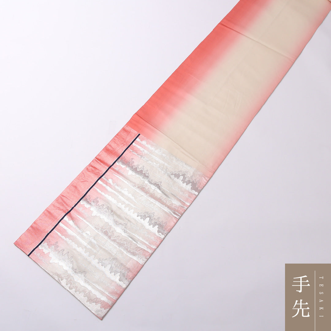 振袖用 袋帯 帯丈426cm 正絹 六通 三松 蝶 ピンク系 1243-01585