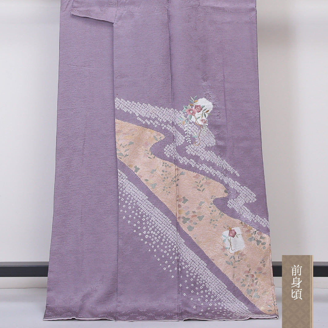 訪問着 袷 身丈165～169cm 裄67cm 正絹 蘇州刺繡 紫系 Bランク 1212-00560