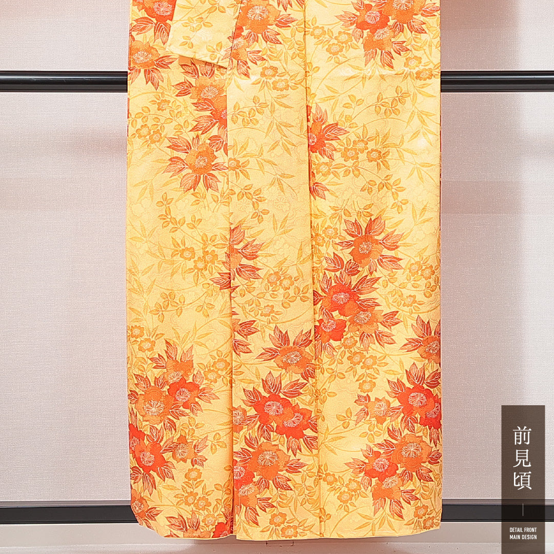 小紋 袷 身丈153cm 裄丈64cm 正絹 Sランク インフォーマル 広衿 Sサイズ 桜 黄系 RP 1221-14918
