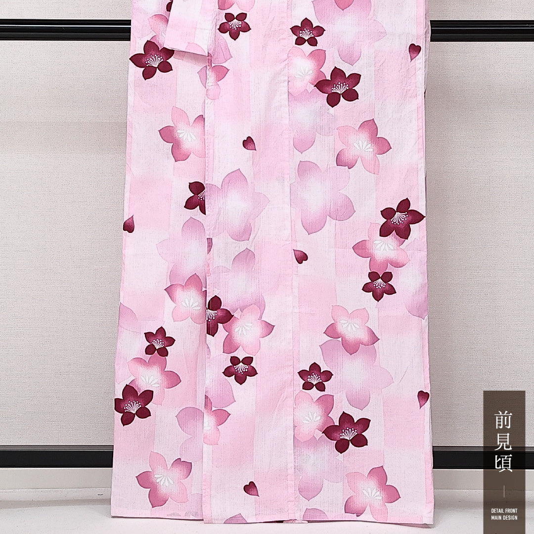 浴衣 夏物 洗える着物 身丈162cm 裄丈69cm Sランク 木綿 バチ衿 Lサイズ カジュアル 花柄 華やか 軽やか ピンク系 1218-14187