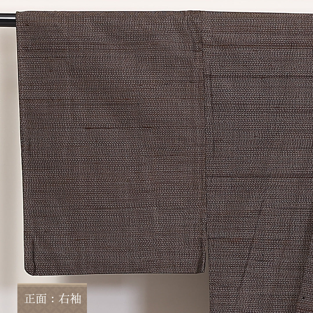 男着物 袷 身丈146cm 裄丈67cm 正絹 Aランク カジュアル 棒衿 Lサイズ 抽象柄 茶系 RP 1224-06235