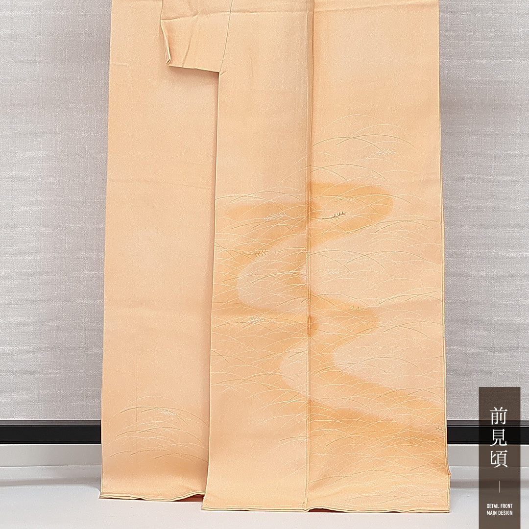 付下げ 袷 身丈167cm 裄丈64cm 正絹 Aランク インフォーマル 広衿 XLサイズ しつけ糸 流水 芝草 クリーム系 RP 1218-14407