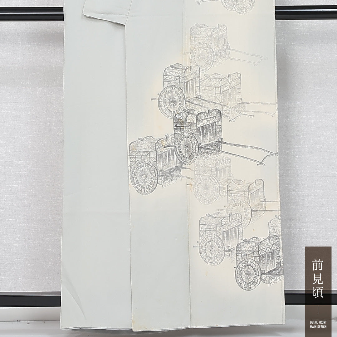訪問着 袷 身丈158cm 裄丈68cm 正絹 Cランク 一つ紋 (丸に柏) セミフォーマル 広衿 Mサイズ ぼかし染 御所車 白系 LP 1217-11924