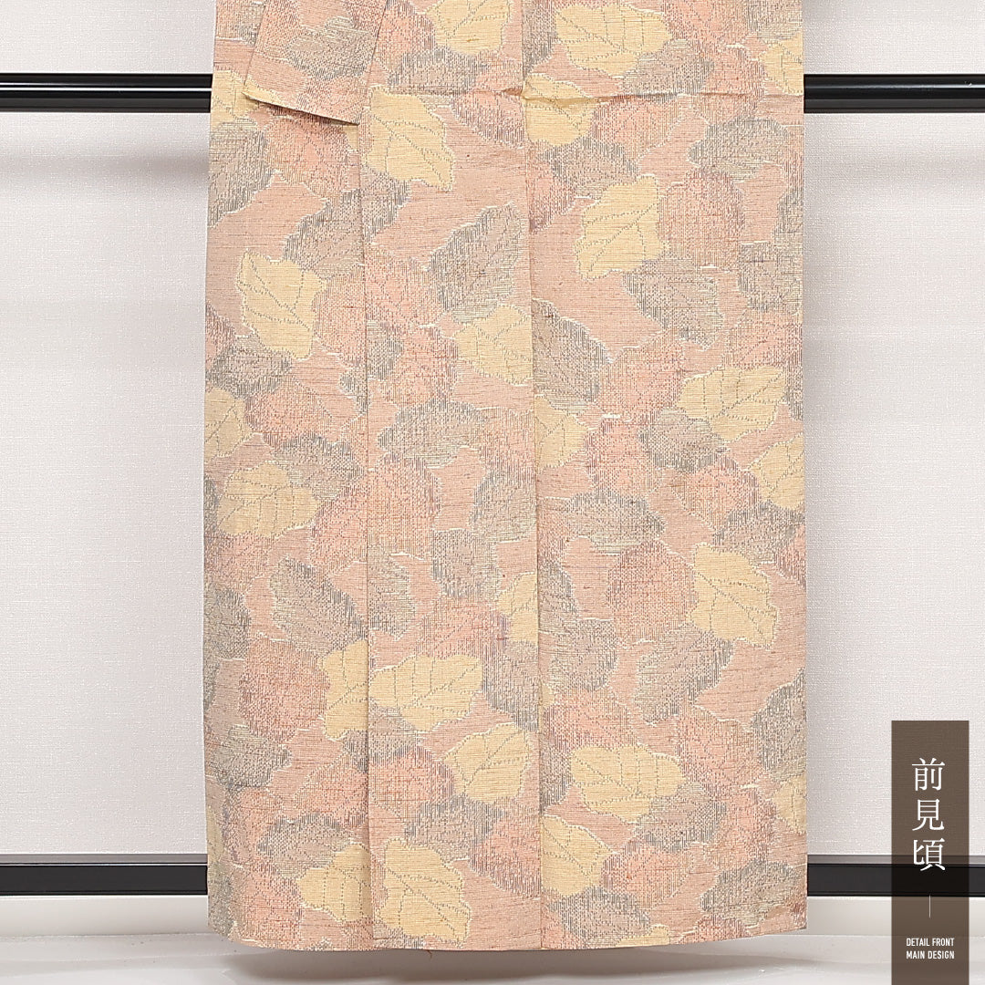 飯田紬 単衣 身丈157cm 裄丈65cm 正絹 Sランク インフォーマル 広衿 Mサイズ ピンク系 RP 1223-13269