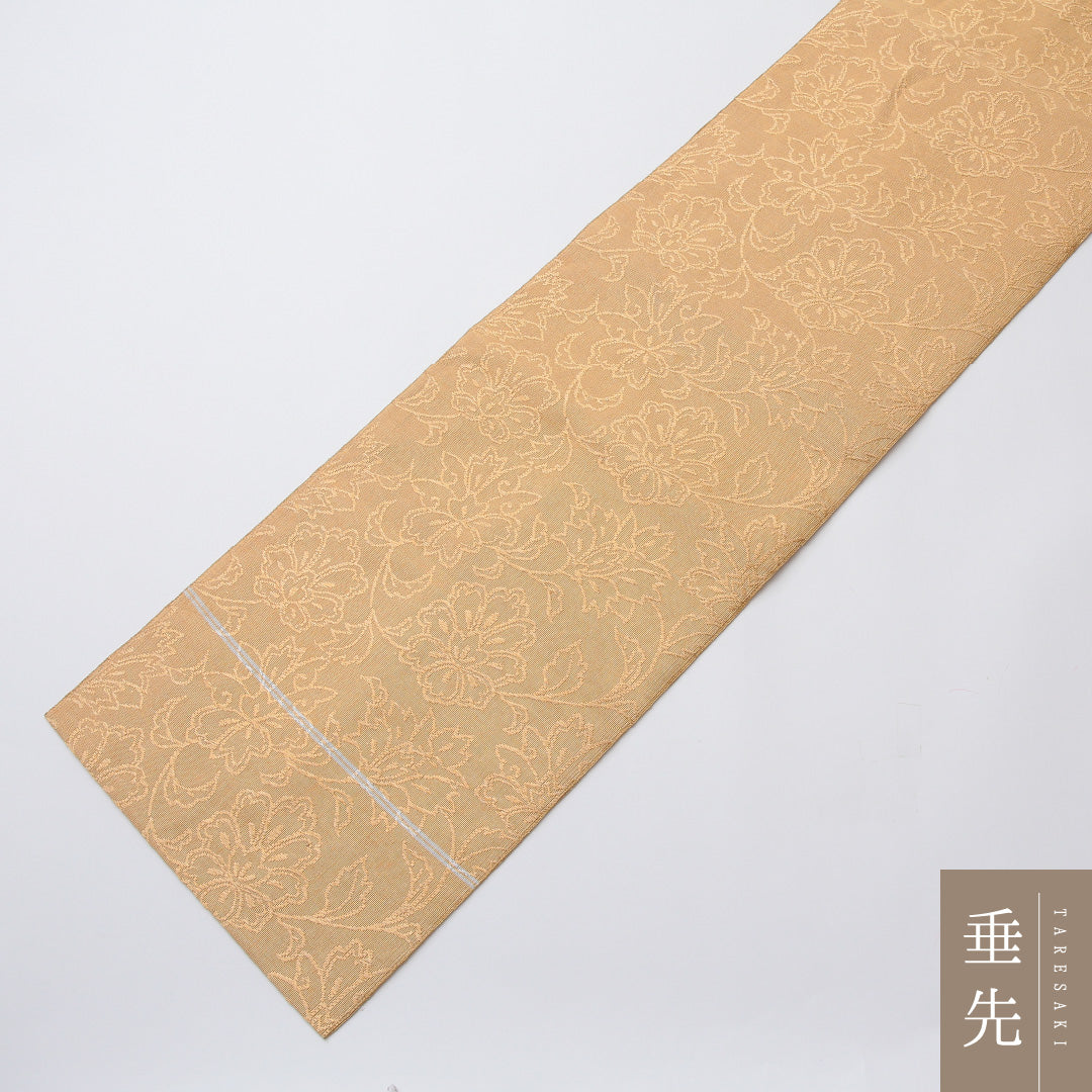 名古屋帯 全通 帯丈340cm カジュアル Sランク 正絹 唐華 ベージュ系 1224-02047