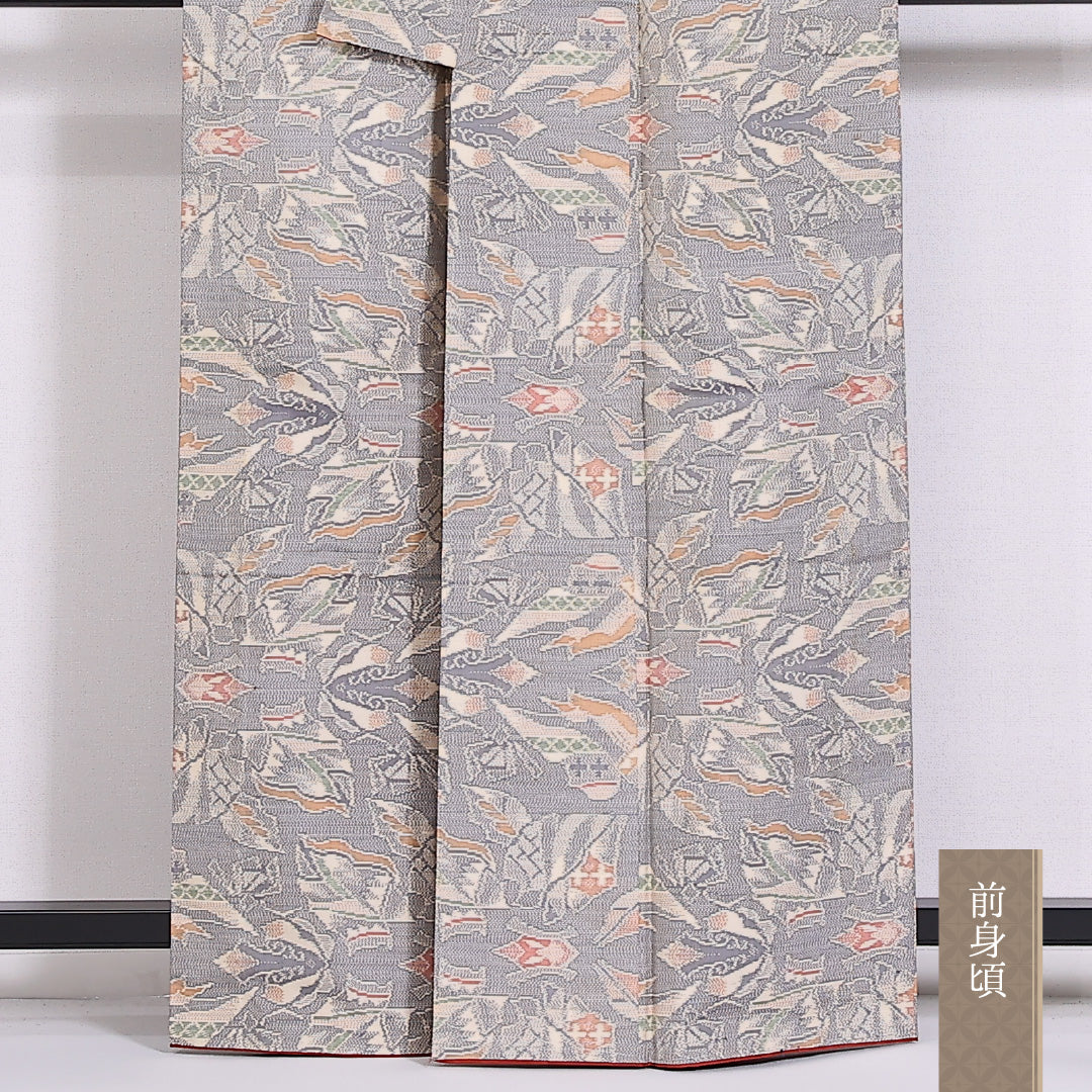 大島紬 袷 身丈162cm 裄64.5cm 正絹 創作 グレー系 Aランク 1216-01474