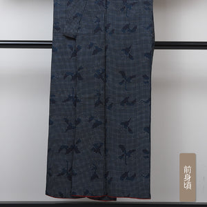 小紋 袷 身丈147cm 裄60.5cm 紺系 洗える着物 Sランク 1215013202118