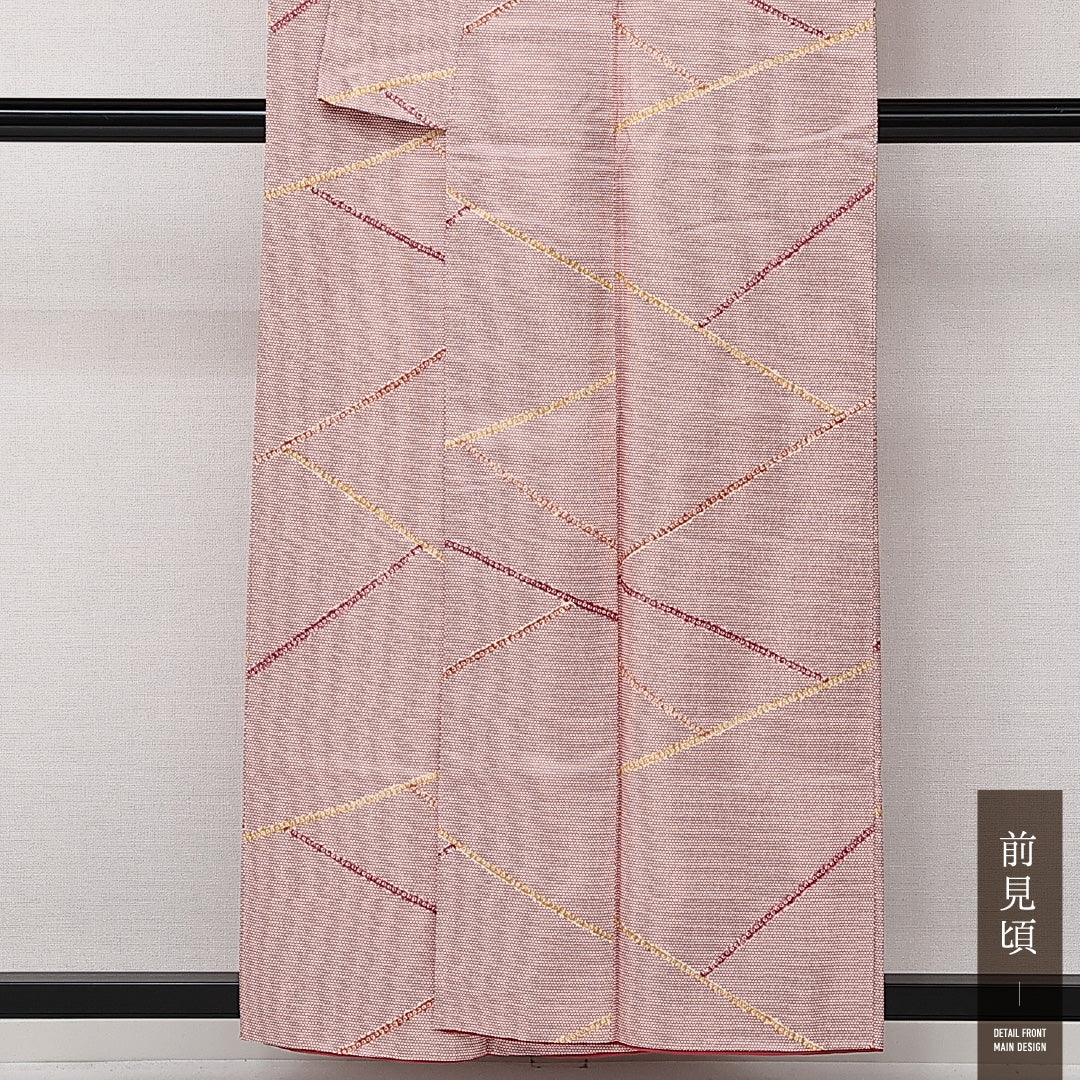 小紋 袷 身丈156cm 裄丈63cm 正絹 Aランク インフォーマル 広衿 Mサイズ 創作柄 ピンク系 RP 1221-14181
