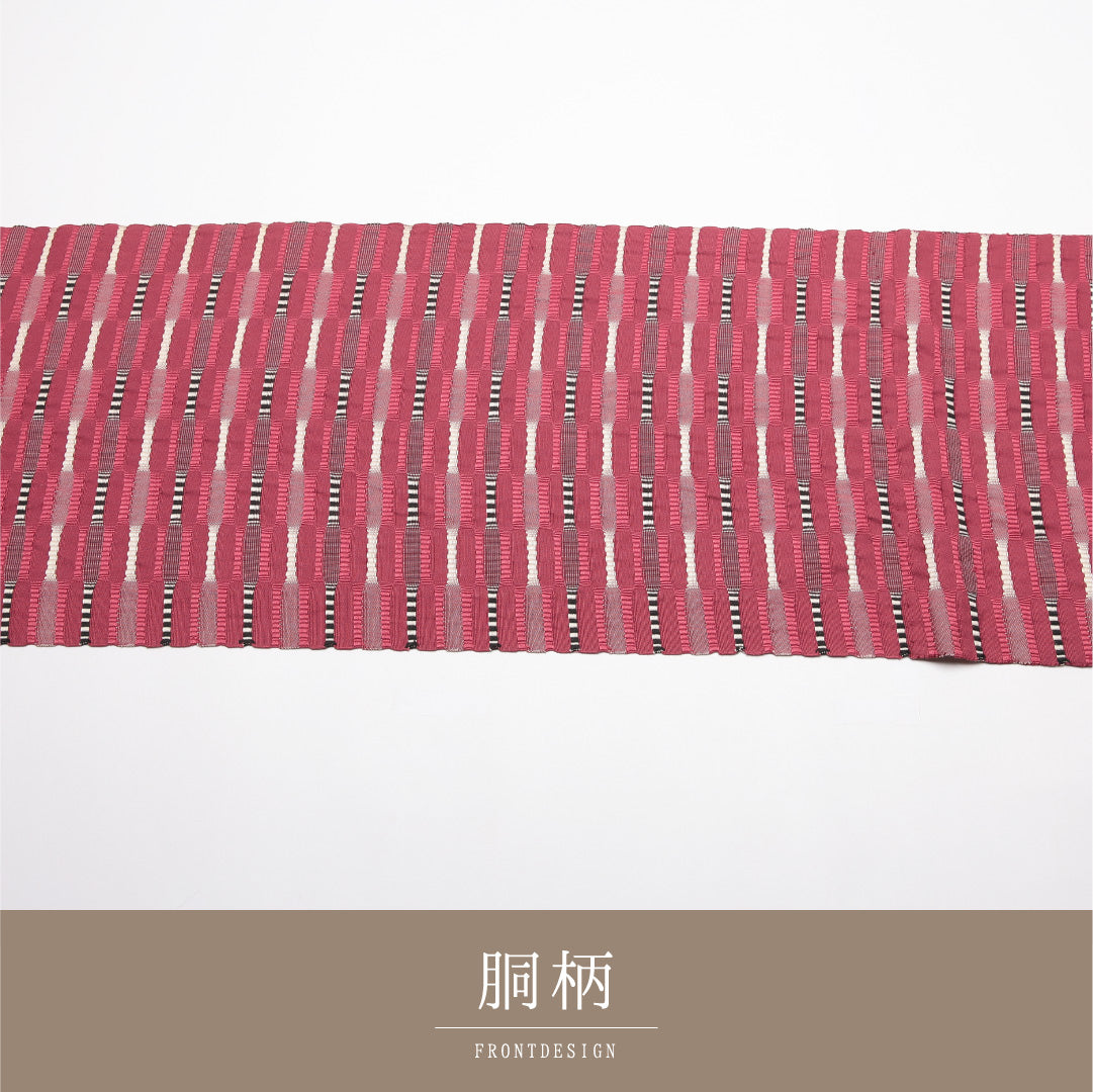 八寸名古屋帯 帯丈348cm 正絹 全通 松葉仕立て 織り カジュアル 創作柄 赤系 HP 1245-01900