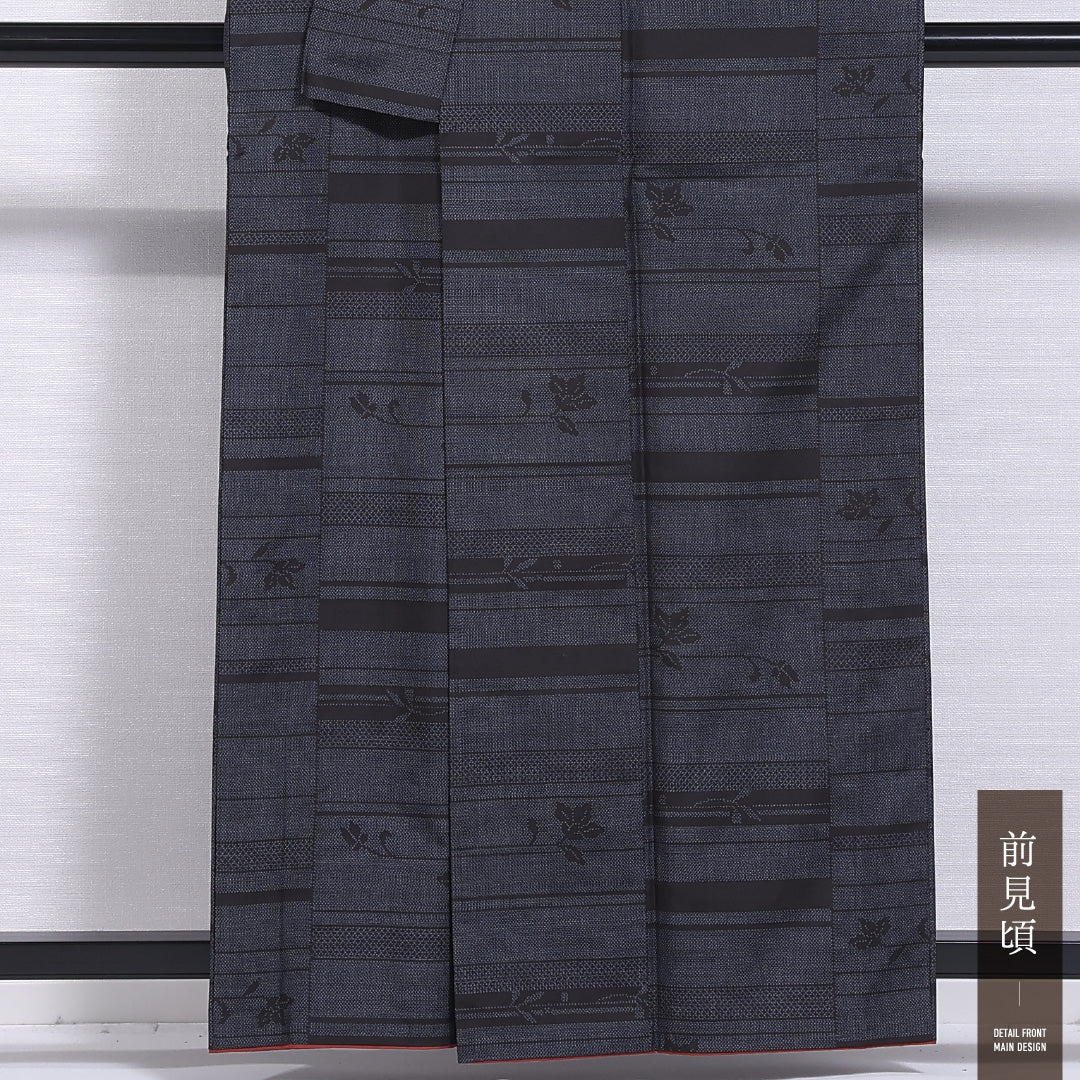 大島紬 袷 身丈158cm 裄丈64cm 正絹 Aランク インフォーマル 広衿 Mサイズ 花柄 紺系 RP 1223-11706