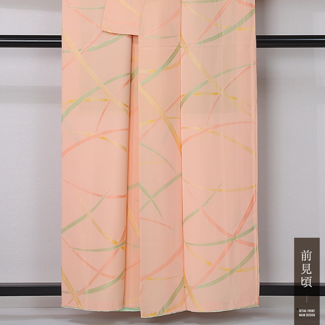 小紋 袷 身丈157cm 裄丈63cm 正絹 Aランク インフォーマル 広衿 Mサイズ 芝草 ピンク系 HP 1221-12380