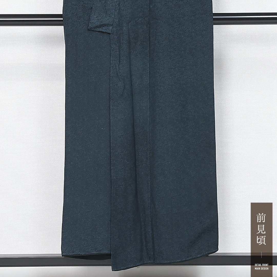 お召 身丈151cm 裄丈62.5cm Sランク S 正絹 袷 バチ衿 シック 流水 紅葉 笹 カジュアル 緑系 1265-11997