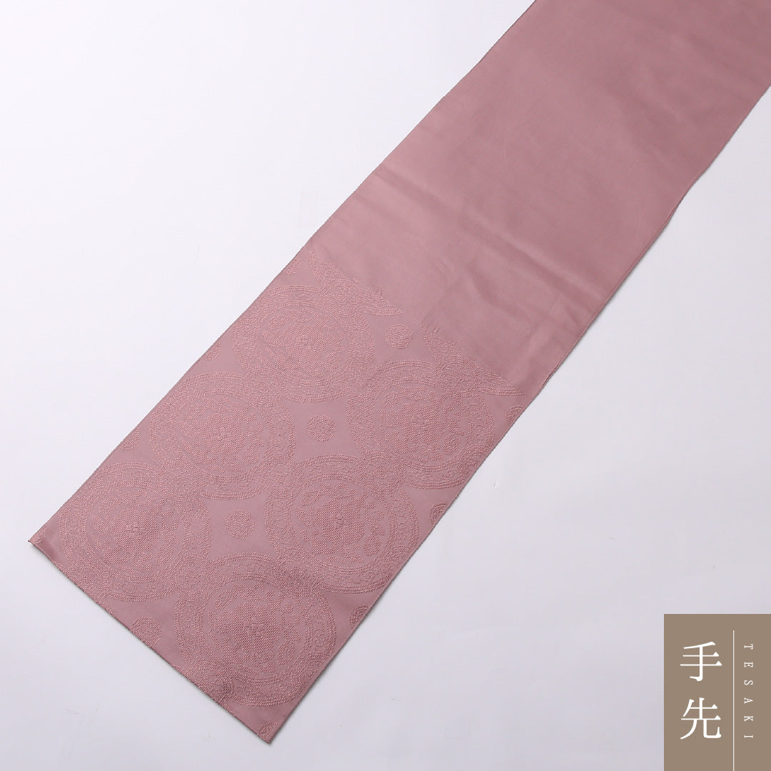 袋帯 帯丈436cm 正絹 六通 セミフォーマル 唐草華文 丸文 ピンク系 1243-01532