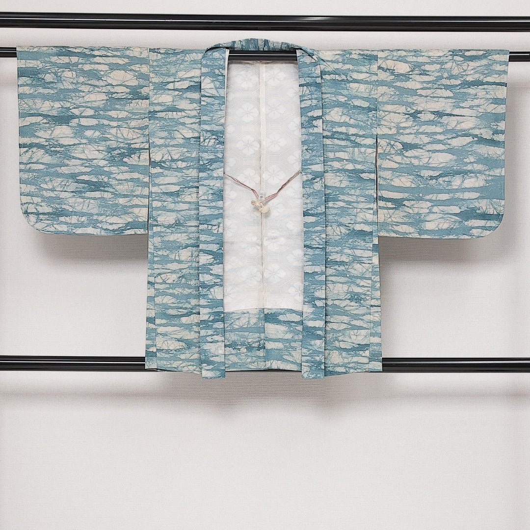 洗える着物 羽織 袷 身丈80cm 裄丈62cm ポリエステル Aランク カジュアル Sサイズ しつけ糸 創作柄 水色系 HP 1232-13875